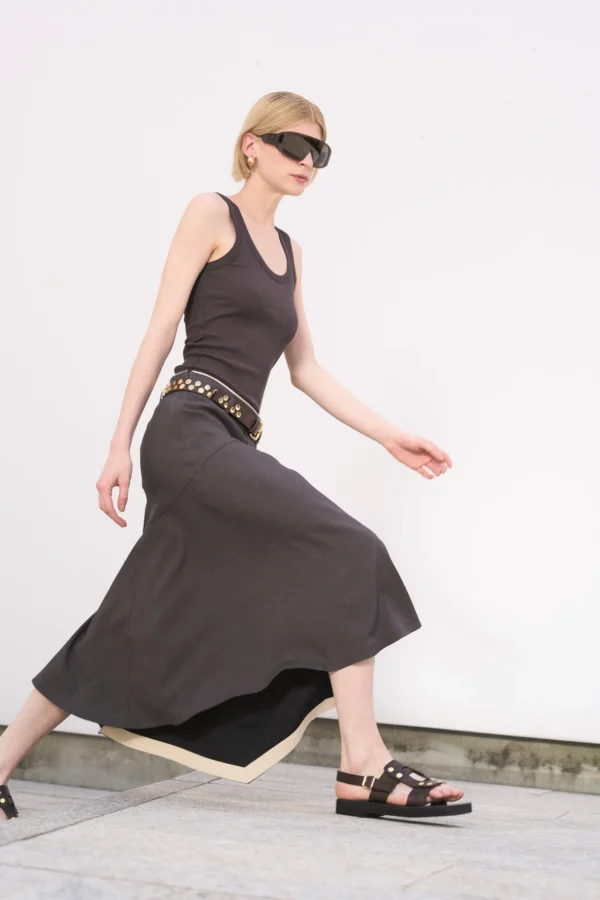 Brown Asymmetric Midi Skirt