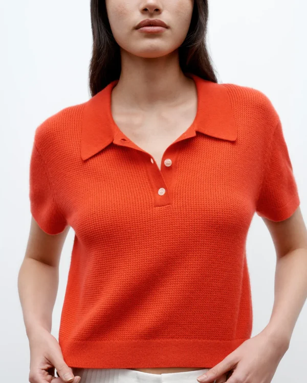 Thermal Polo in Fine Cashmere, Tomato - Image 4
