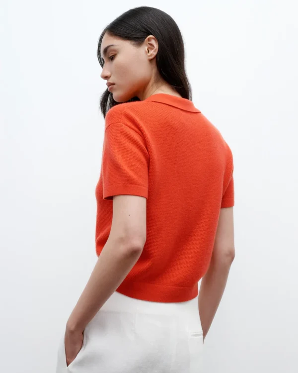 Thermal Polo in Fine Cashmere, Tomato - Image 3